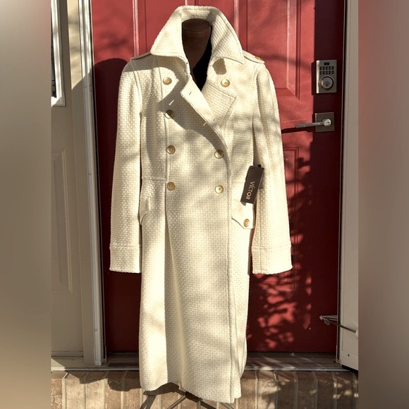 NWT VICTOR ALFARO s16 cream coat-wool bld tweed-subtle gold metallic accents- - Picture 1 of 8